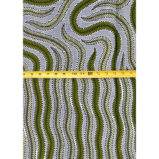 African Print Fabric/ Ankara - Green, White, Beige ‘Nkịtị Motion' Design, 1 YARD
