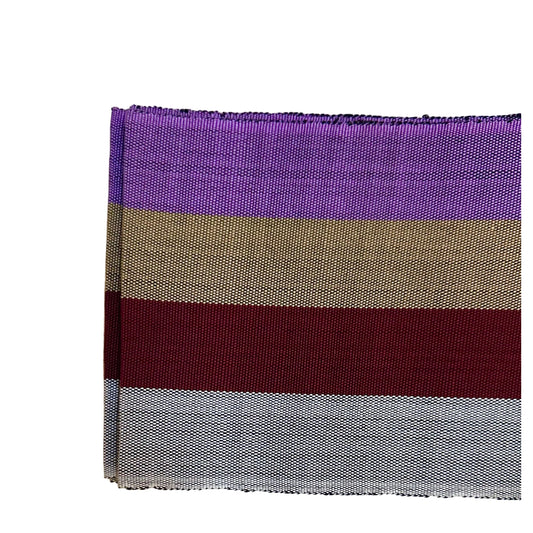 Aso-Oke Fabric / Yoruba Hand-Woven Textile – Purple, Beige, Dark Red, Light Gray ‘Chinny’, Per Yard