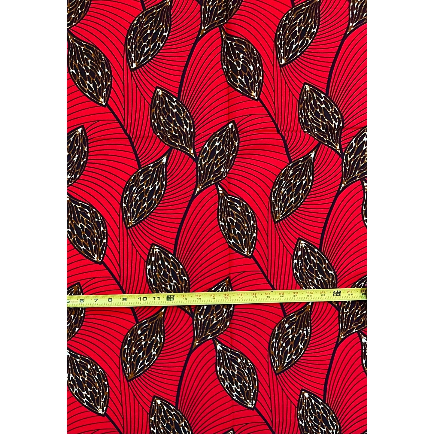 African Print Fabric/ Ankara - Red, Brown, Black ‘Life Lines' Design, 1 YARD