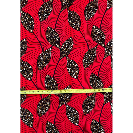 African Print Fabric/ Ankara - Red, Brown, Black ‘Life Lines' Design, 1 YARD
