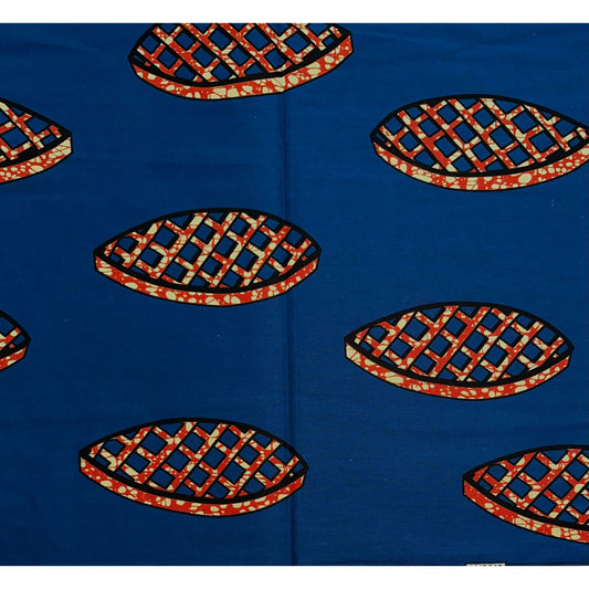 African Print Fabric/ Ankara - Blue, Brown 'Waffles,' YARD or WHOLESALE