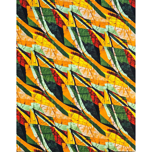 African Print Fabric/ Ankara - Marigold, Orange, Green, Red 'Lyrical' Design, YARD or WHOLESALE