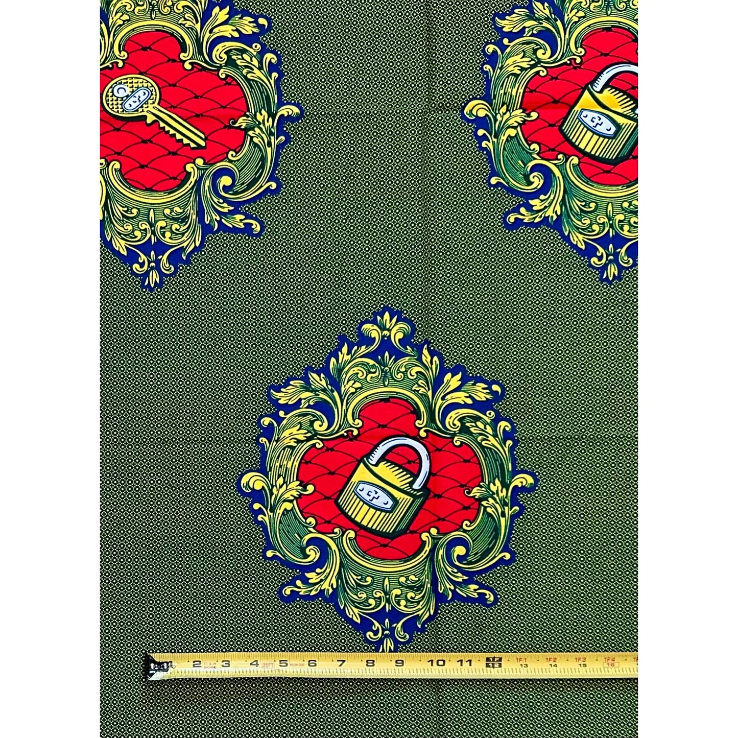 African Print Fabric/ Ankara - Yellow, Red, Blue ‘Key to My Heart' Design, YARD