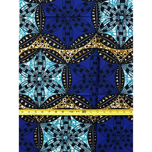 African Print Fabric/ Ankara - Brown, Blue, Black 'Stars Do Not Clash', 1 YARD