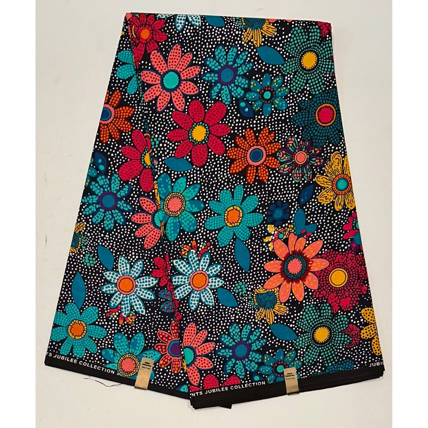 African Print Fabric/ Ankara - Teal, Blue, Orange, Magenta, Yellow 'Oroma Bloom' Design, YARD or WHOLESALE