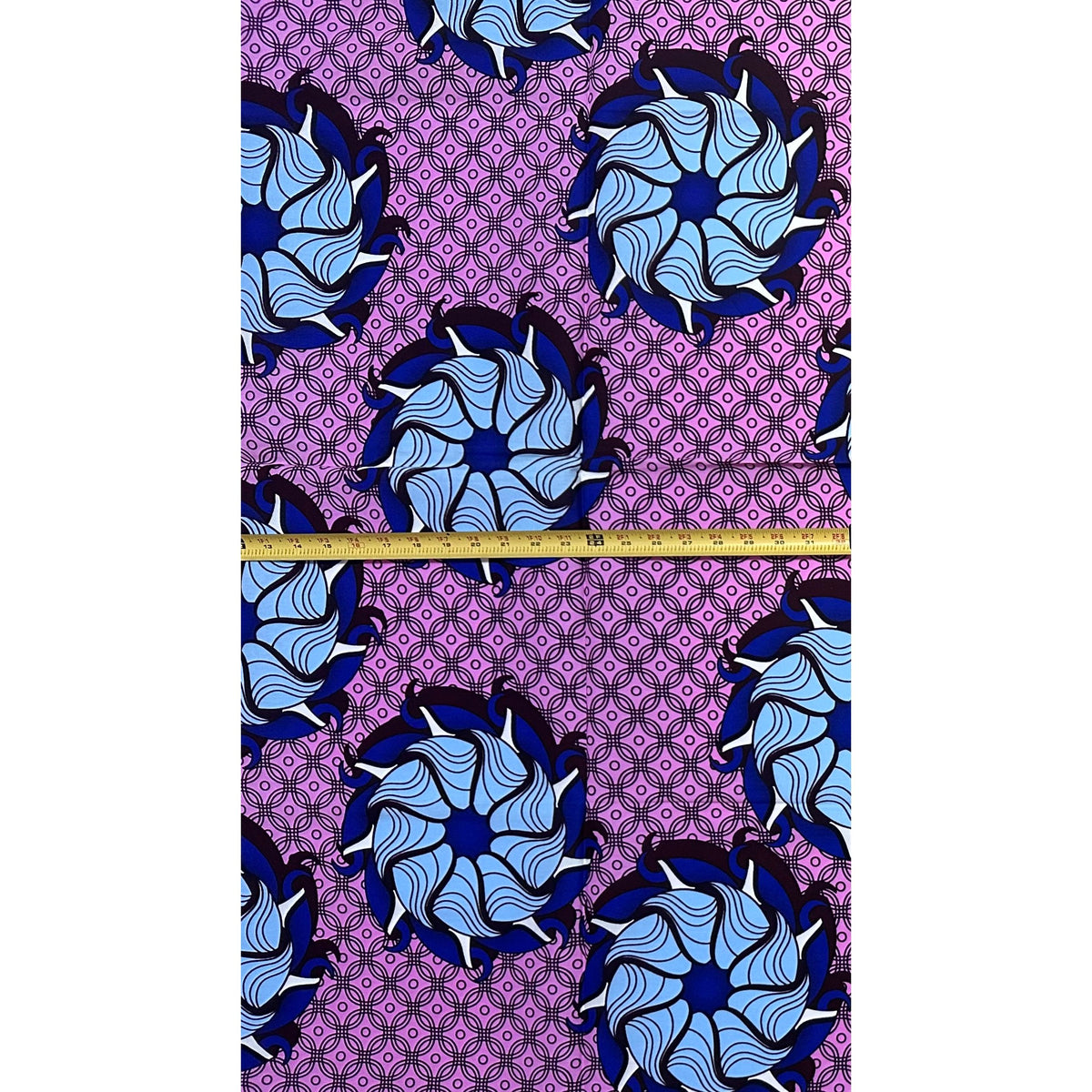African Print Fabric/ Ankara - Pink, Blue, Brown 'Oyo Rosette,' 1 YARD