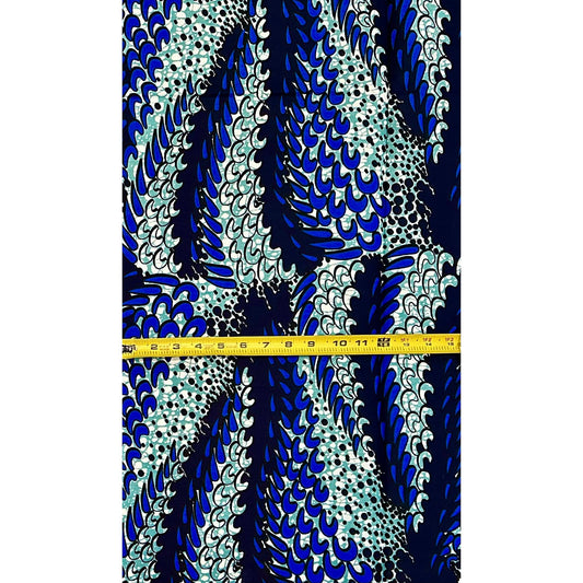 African Print Fabric/ Ankara - Blue, Green 'Waka Like Wave,’ 1 YARD