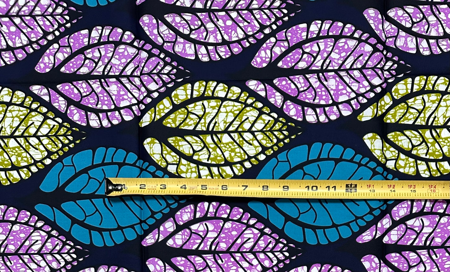 African Print Fabric/Ankara - Purple, Blue, Green “Leafy Ways" Design, 1 Yard