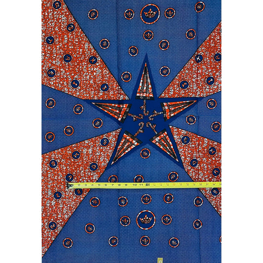 African Print Fabric/ Ankara - Brown, Blue 'Afia Dahomey,' YARD