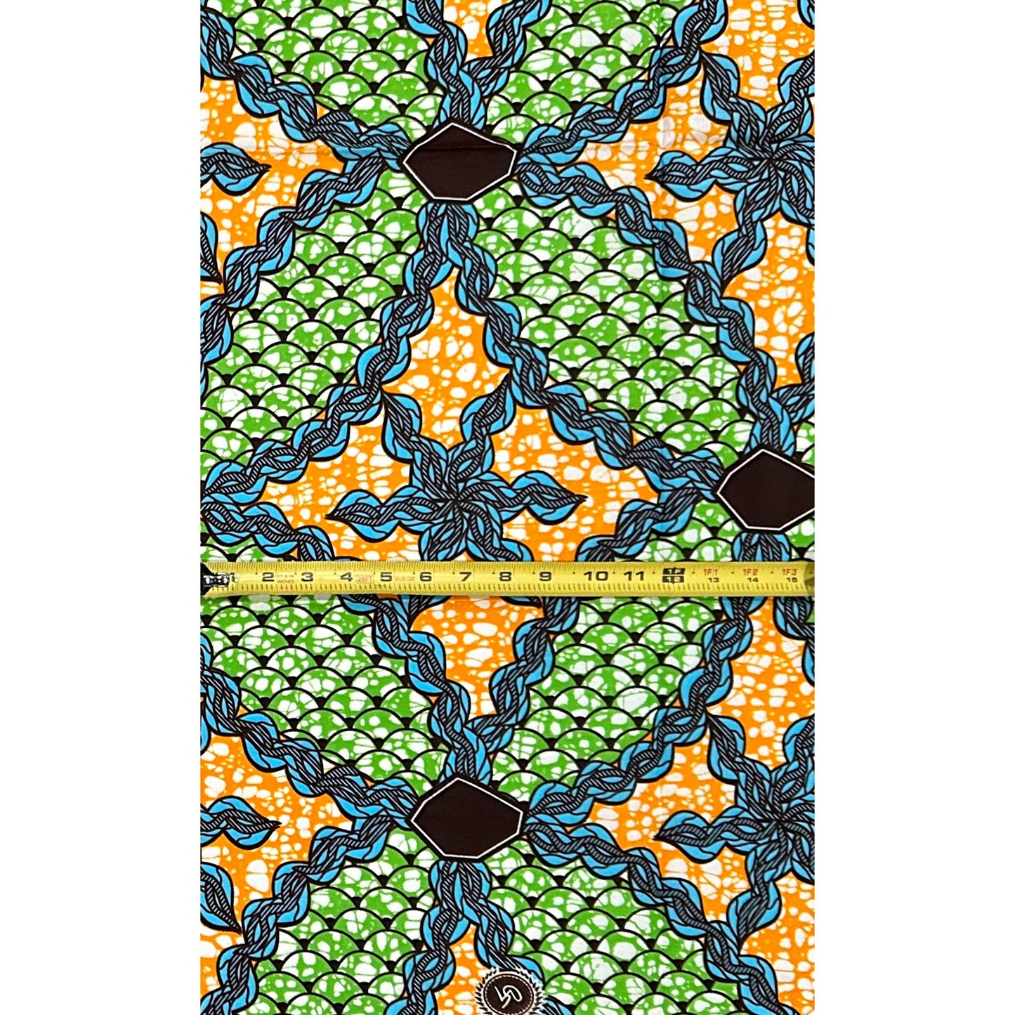 African Print Fabric/ Ankara - Green, Orange, Blue, Brown ‘In Unity' Design, 1 YARD