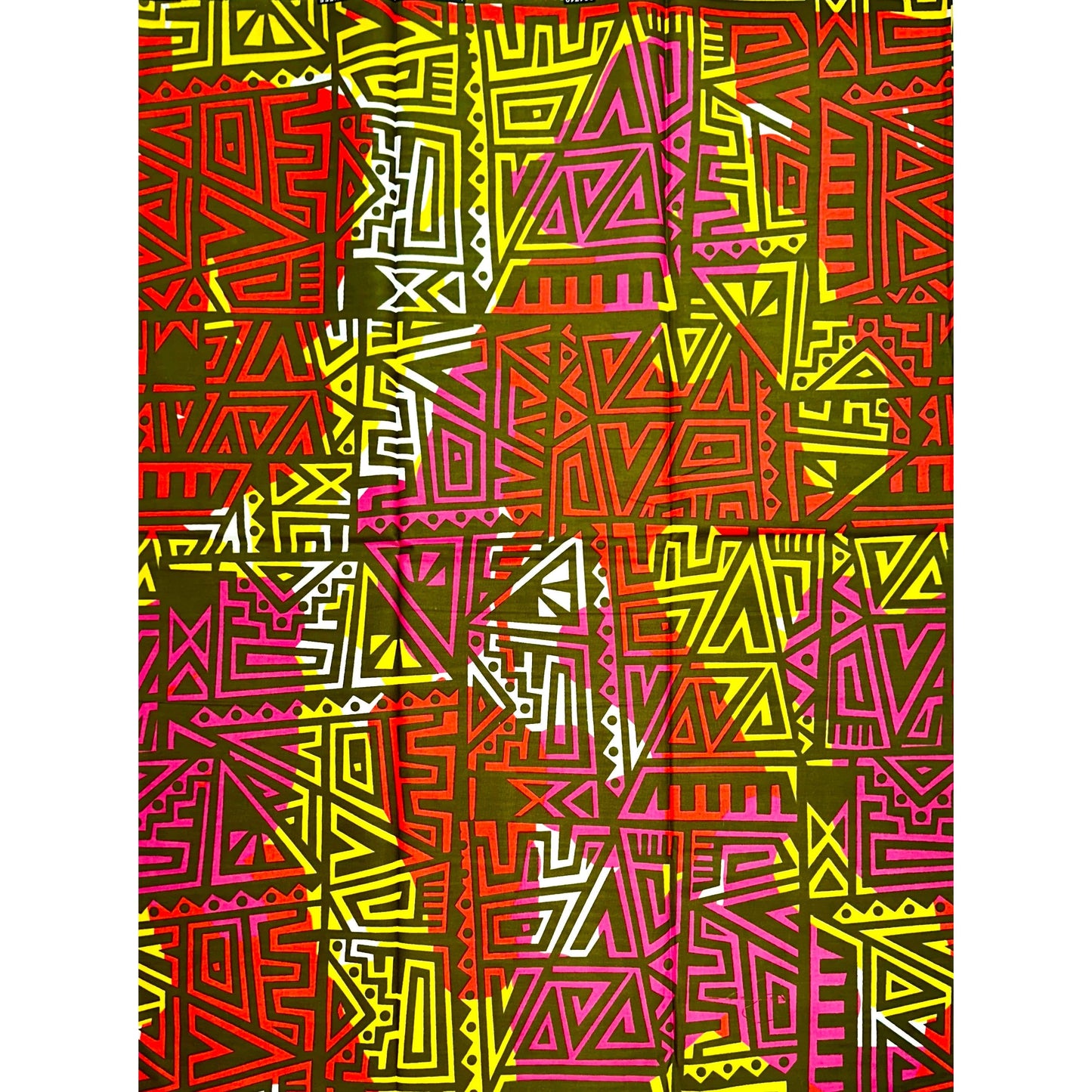 African Print Fabric/ Ankara - Pink, Olive Green, Yellow, Red ‘Zanku Blaze', YARD or WHOLESALE