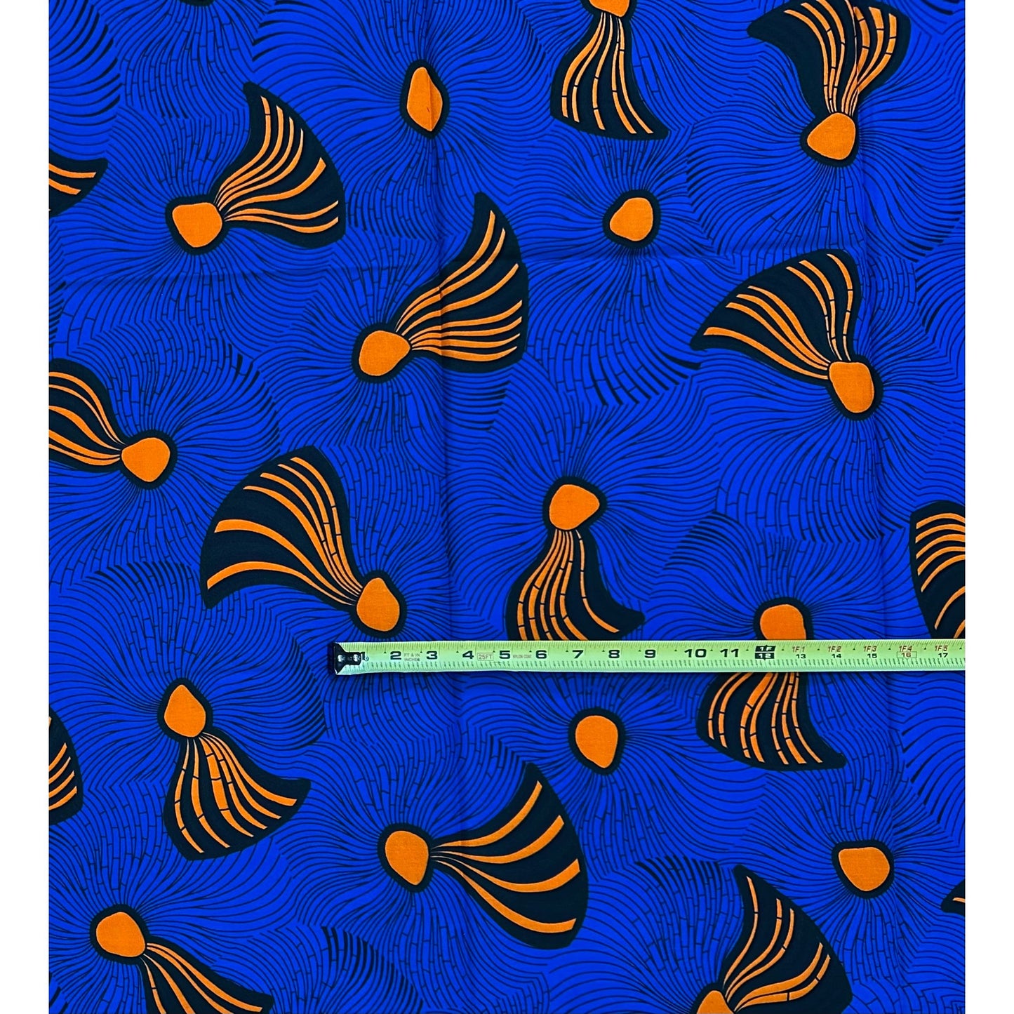 African Print Fabric/ Ankara - Blue, Orange ‘Carpe Diem', 1YARD