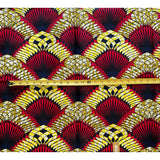 African Print Fabric/ Ankara - Red, Yellow, Brown, Navy "Kuku Shells" Design, Yard