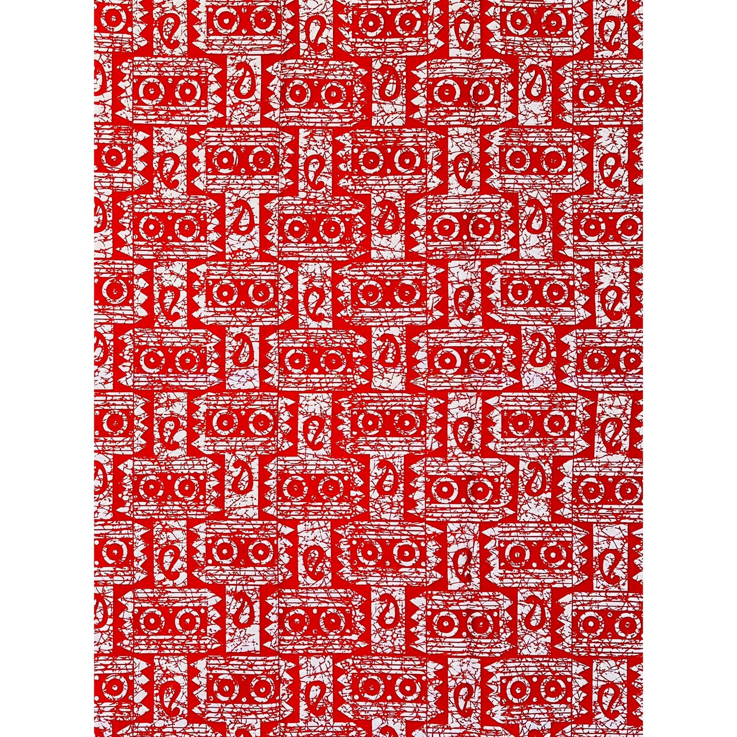 African Print Fabric/ Ankara - White, Red 'Echo of Life', YARD or WHOLESALE