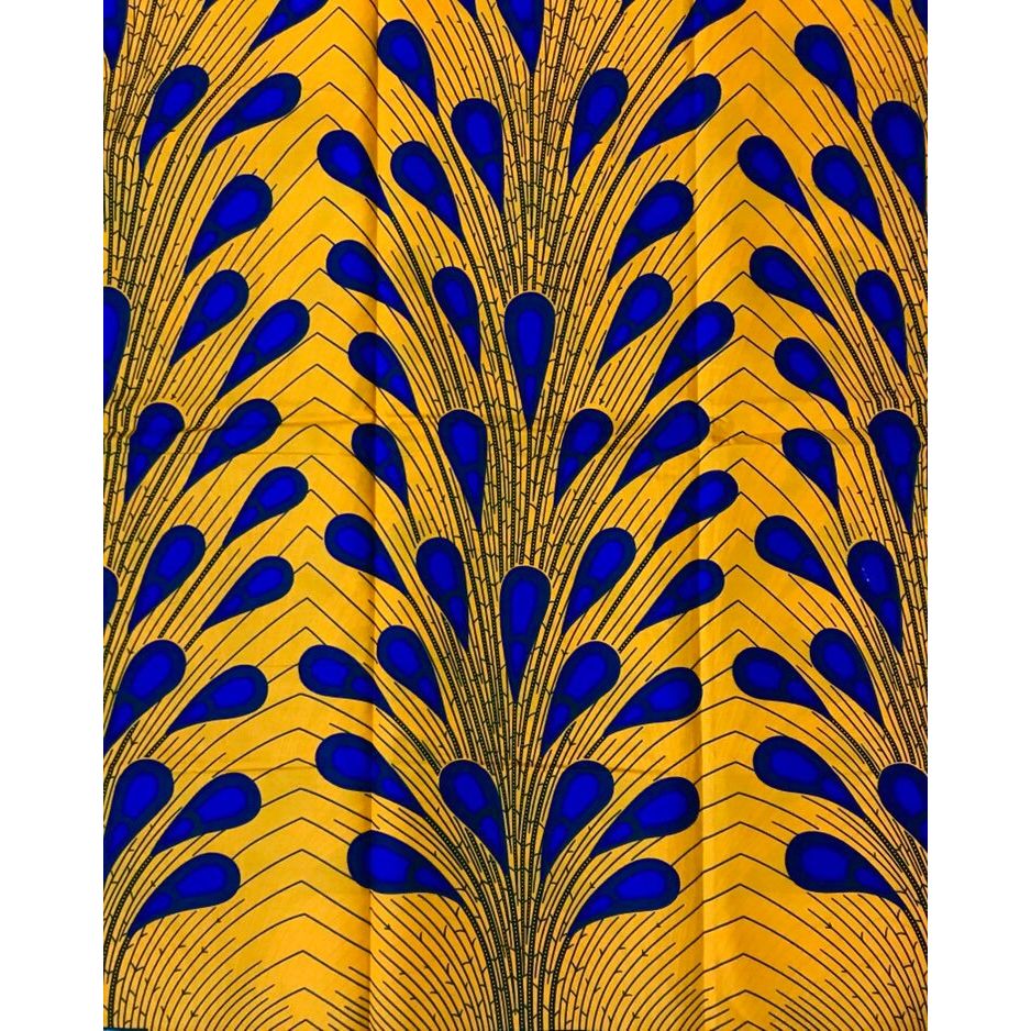 African Print Fabric/ Ankara - Marigold & Blue 'Rain Burst', Yard or Wholesale