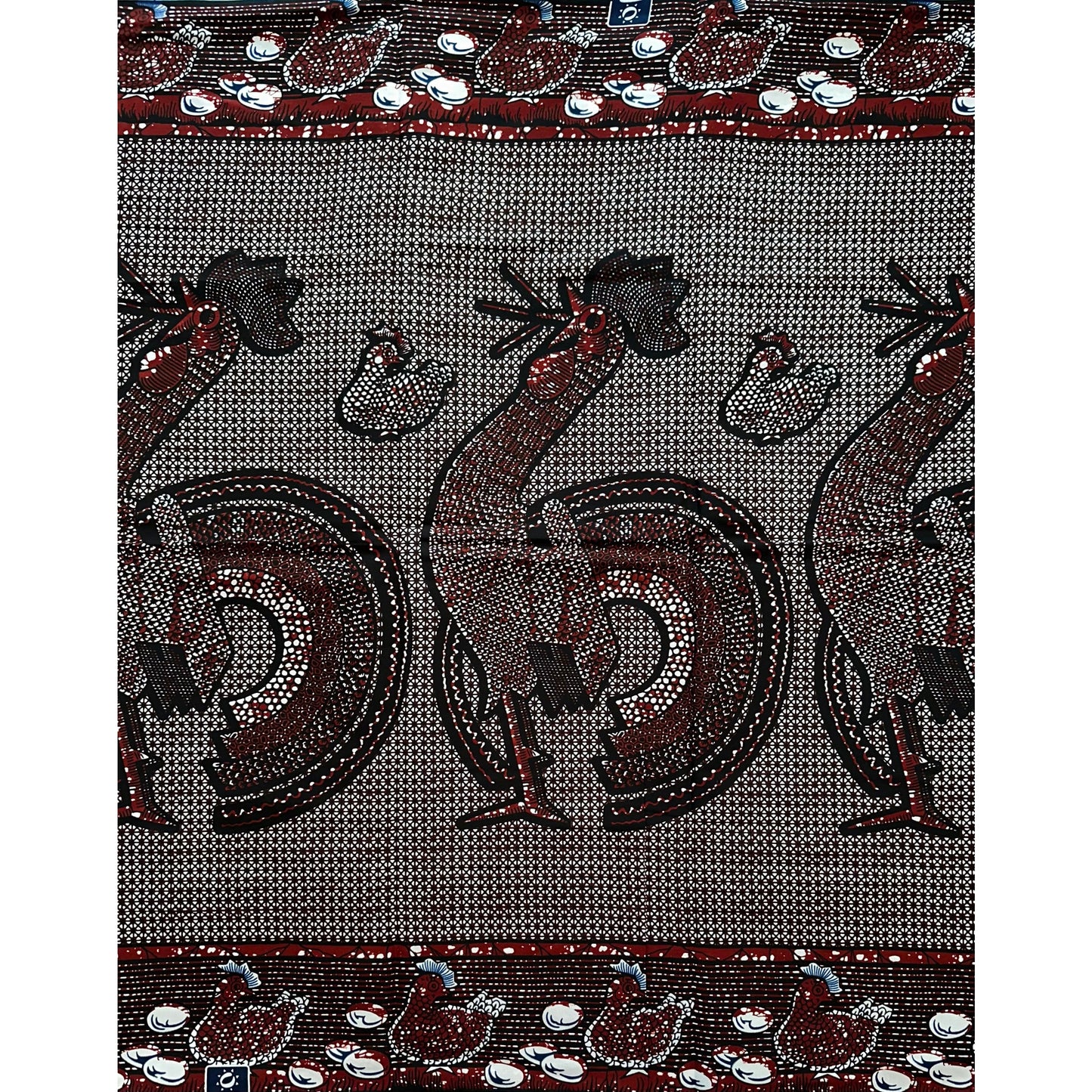 African Print Fabric/ Ankara - Dark Brown, Black 'Shake Your Tail Feathers', Yard or Wholesale