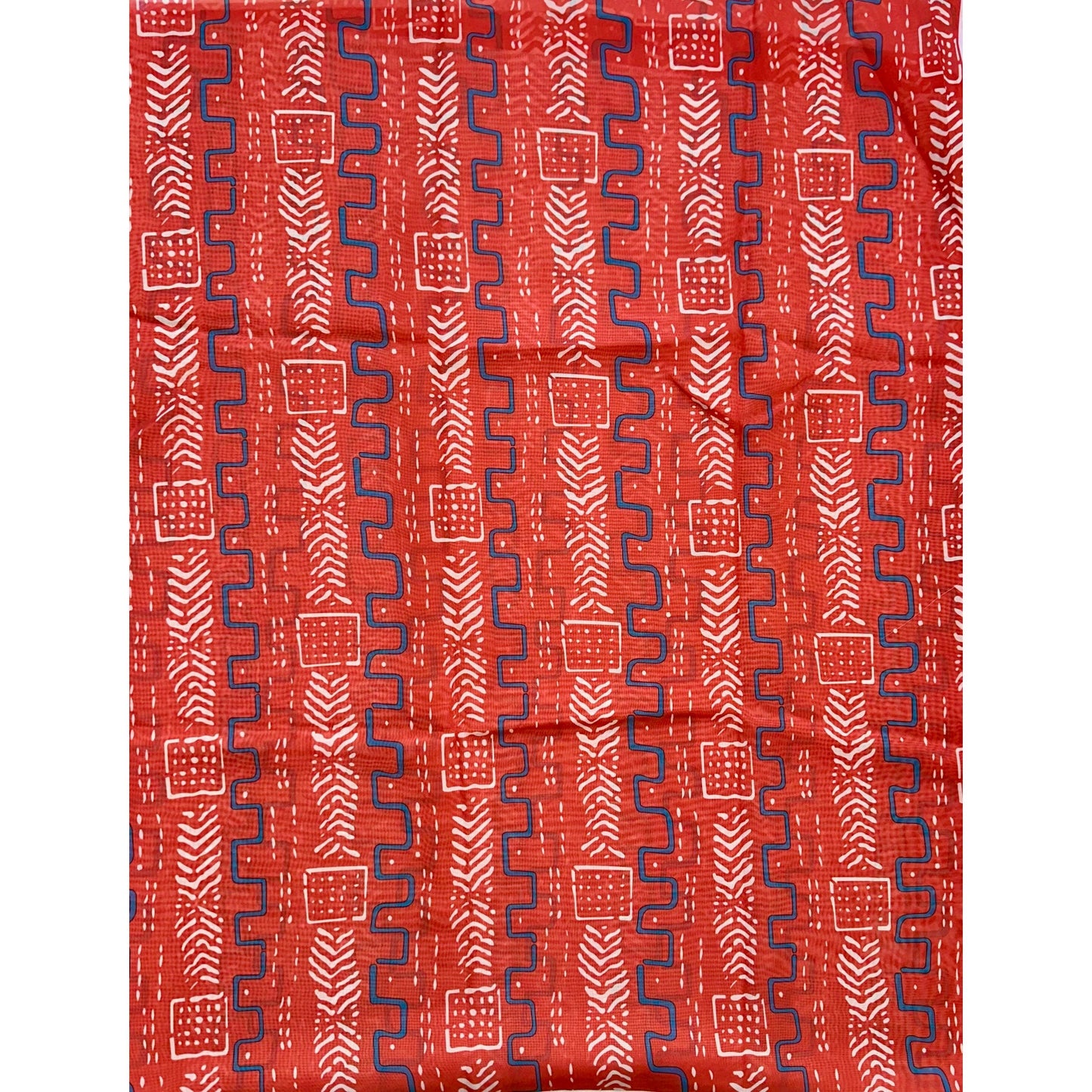 African Print, Chiffon Fabric - Red, White, Gray "Sumayya", ~2 Yards