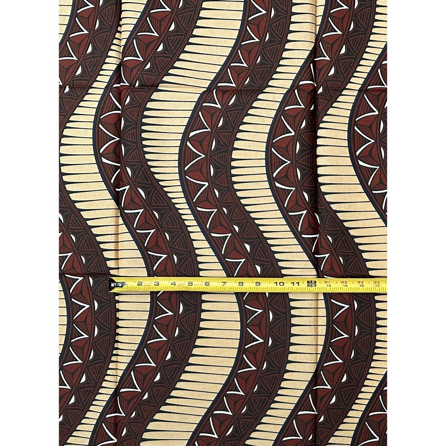African Print Fabric/ Ankara - Brown, Beige ‘Road Dey Turn' Design, 1 YARD