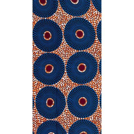 African Print Fabric/ Ankara - Blue, Orange, Brown 'Bullseye' Design, YARD or WHOLESALE