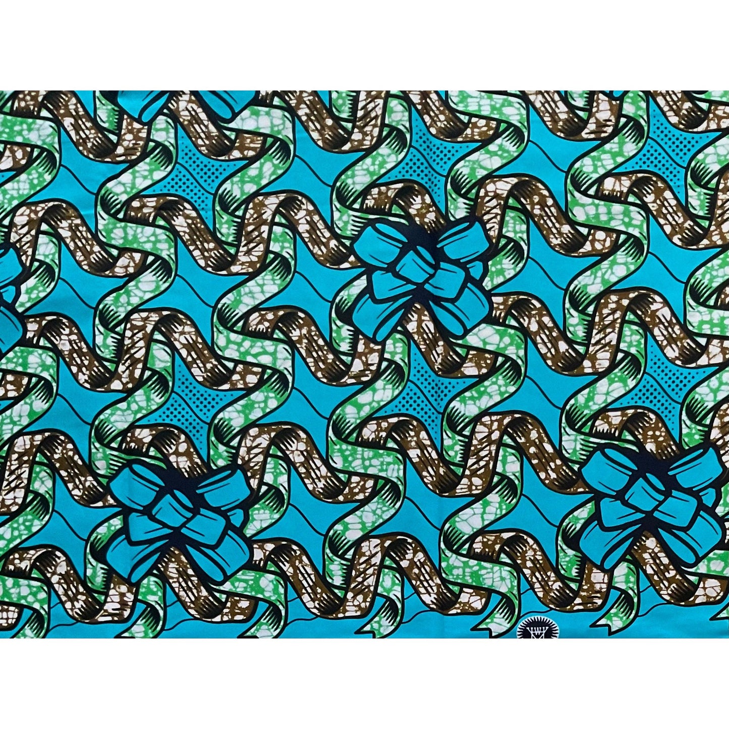 African Print Fabric/ Ankara - Blue, Green, Brown "The Present Is A Gift", YARD or WHOLESALE