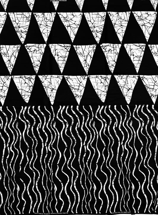 African Print Fabric/ Ankara - Black, White 'Off Script', Per Yard or Wholesale