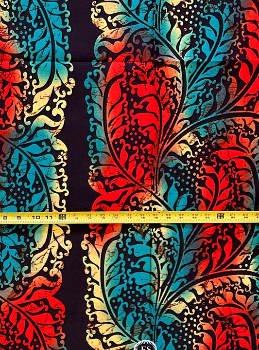 African Print Fabric/Ankara - Red, Teal, Beige, Brown "Dual Authority", ~1 Yard