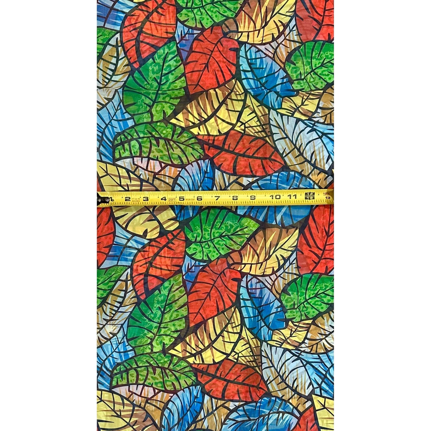 African Print, Chiffon Fabric- Red, Blue, Green, Yellow "Miombo Woodlands", ~ 2 Yards