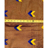 African Fabric/ Woven, Kente - Brown, Blue, Yellow & Metallic Gold “Agyei”, ~2 Yards