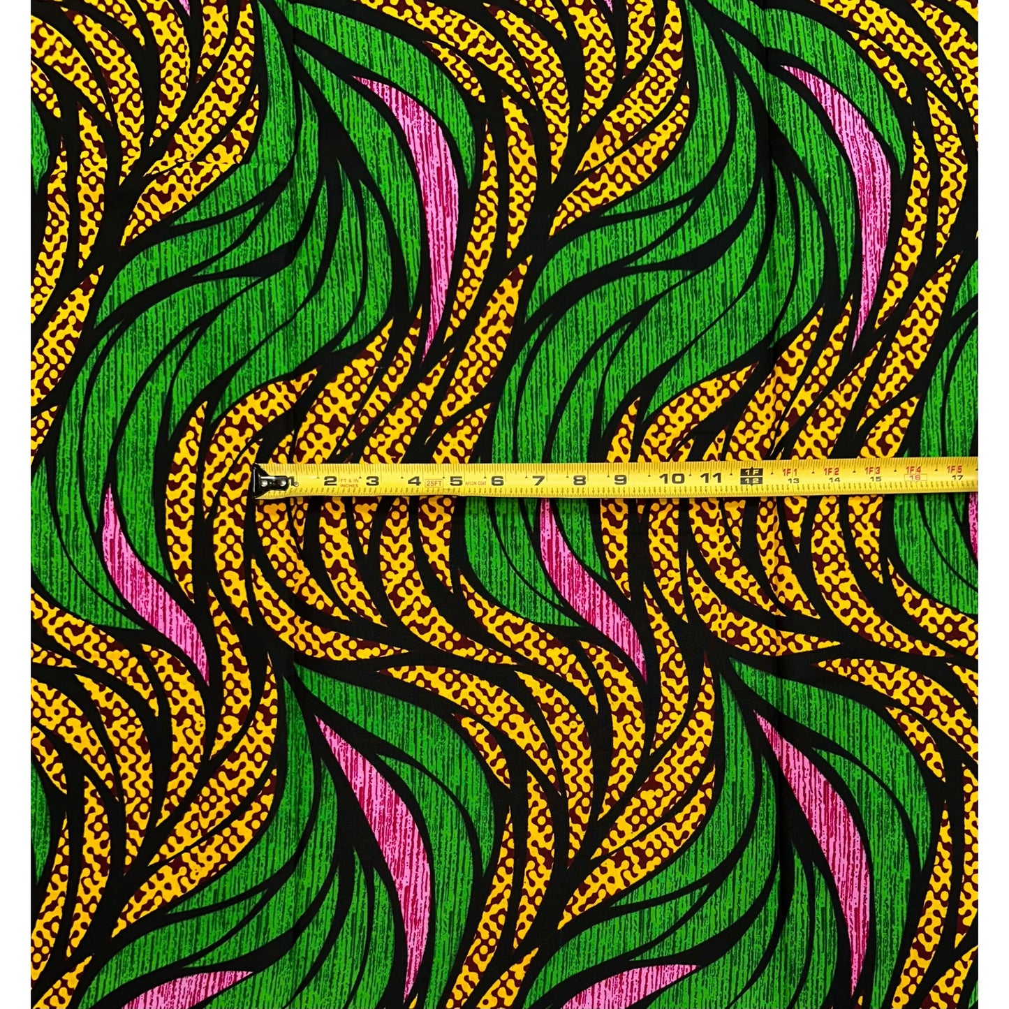 African Print Fabric/ Ankara - Pink, Green, Yellow 'Soji Leaves', YARD or WHOLESALE