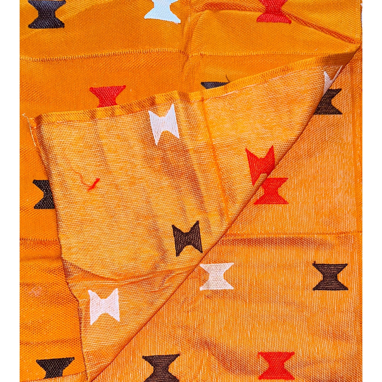 African Fabric/ Woven, Embroidered Kente - Orange, Brown “Yooku”, ~2 Yards