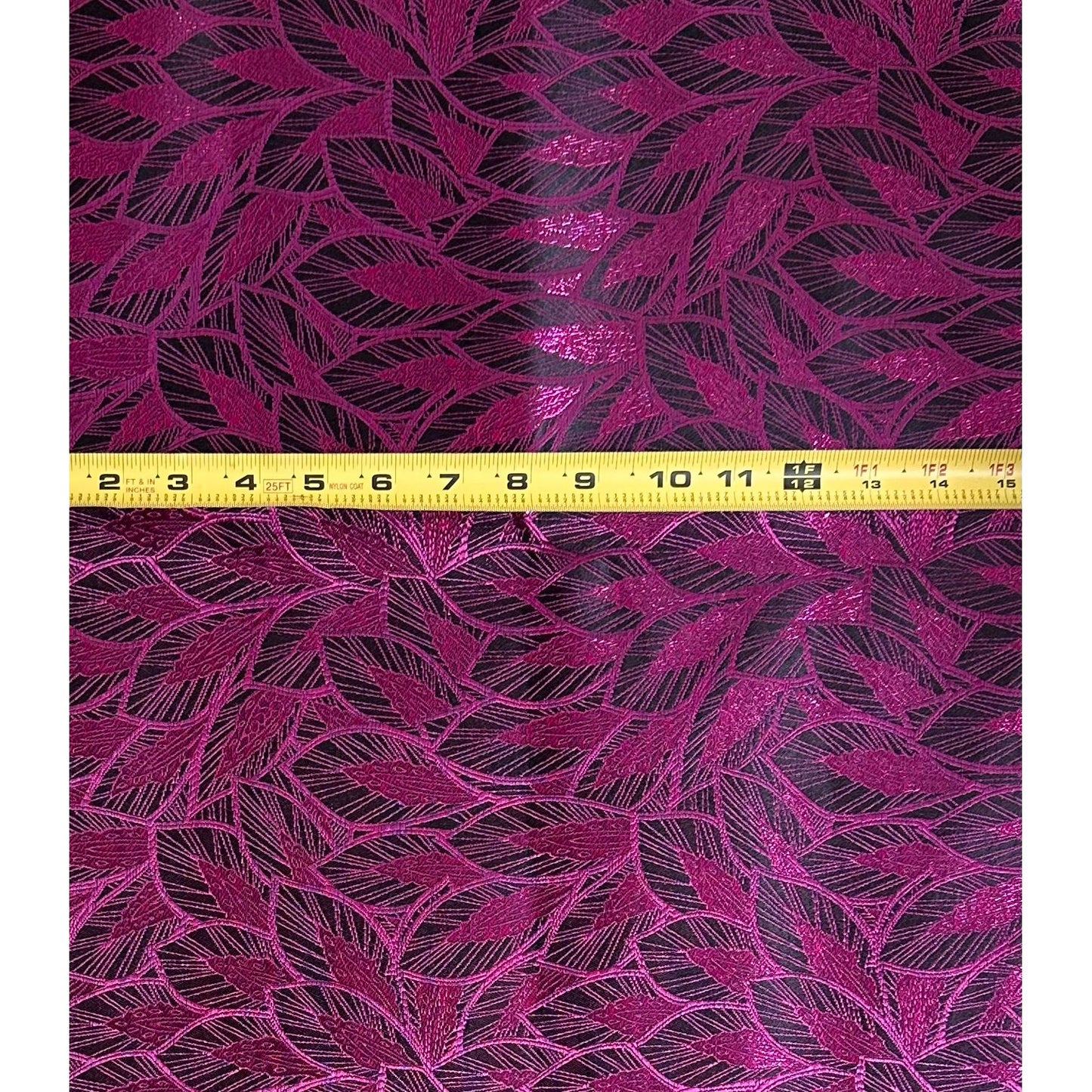 African Damask/ Metallic Jacquard/ Headtie, Gele Fabric - Plum ‘Featherette’, ~2 yards