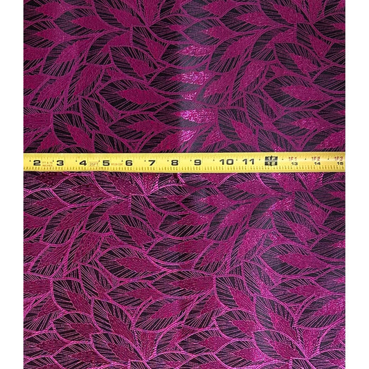 African Damask/ Metallic Jacquard/ Headtie, Gele Fabric - Plum ‘Featherette’, ~2 yards
