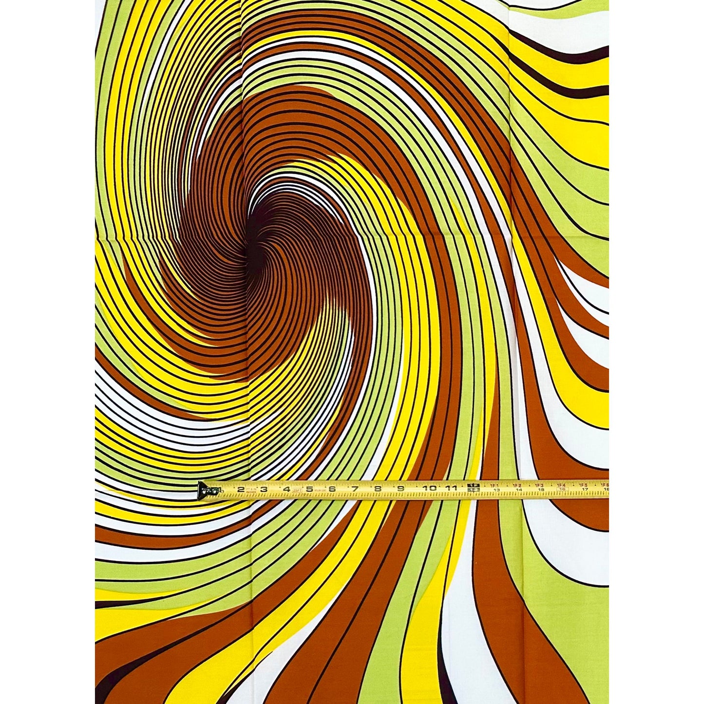 African Print Fabric/ Ankara - Brown, Green, Yellow 'Bami Cyclone' Design