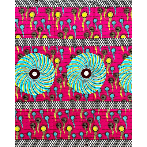 African Print Fabric/Ankara - Pink, Yellow, Blue, Brown "Issa" Design