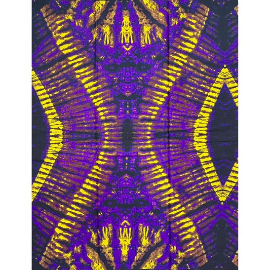African Print Fabric/Ankara - Purple, Yellow, Black 'The Night Shift', YARD or WHOLESALE