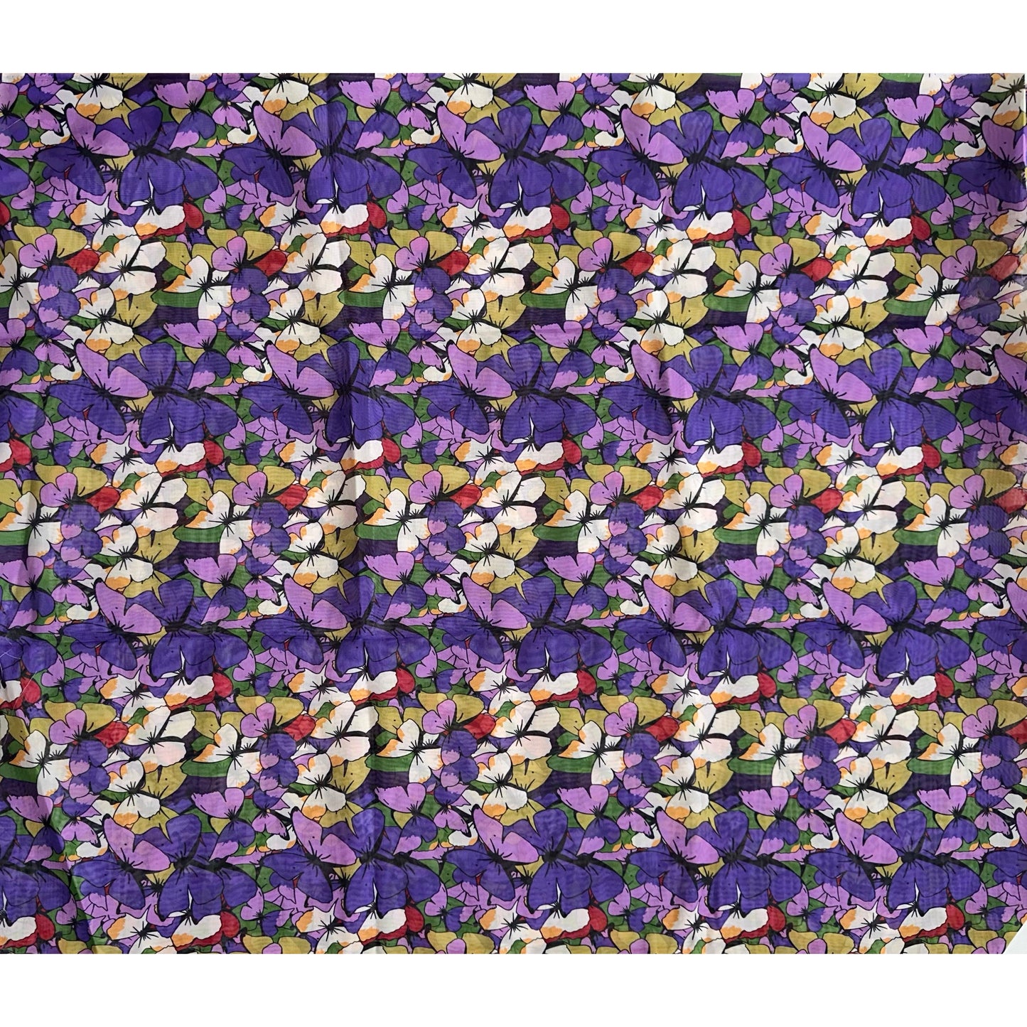 African Print, Chiffon Fabric - Purple, Green, Red "Love Is Like A Butterfly", ~2 Yards
