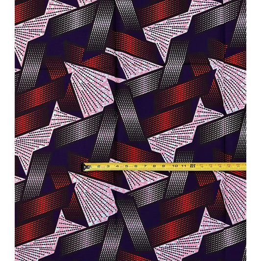 African Print Fabric/ Ankara - Blue, Red, Pink, Navy ‘Emem Vector' Design, 1 YARD