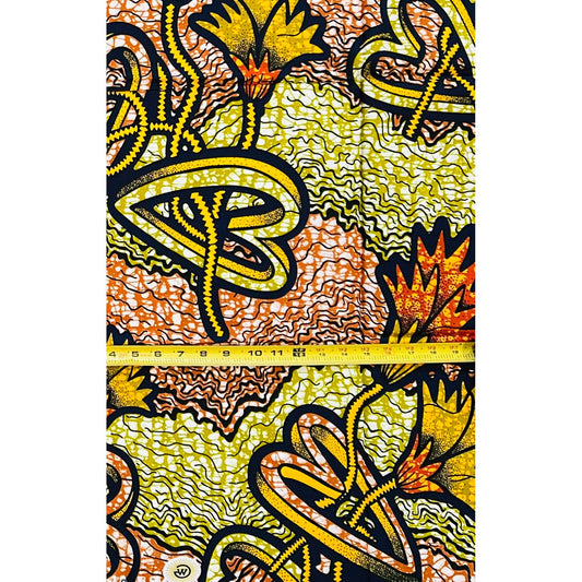 African Print Fabric/ Ankara - Yellow, Orange, Brown 'Ẹ̀mí & Ember,’ 1 YARD