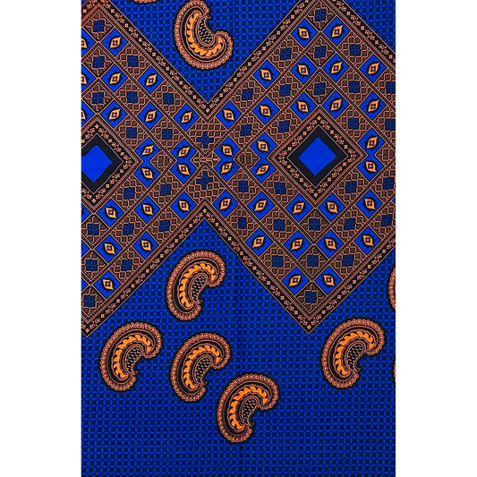 African Print Fabric/ Ankara - Blue, Orange 'Oga’s Best' Design, YARD or WHOLESALE