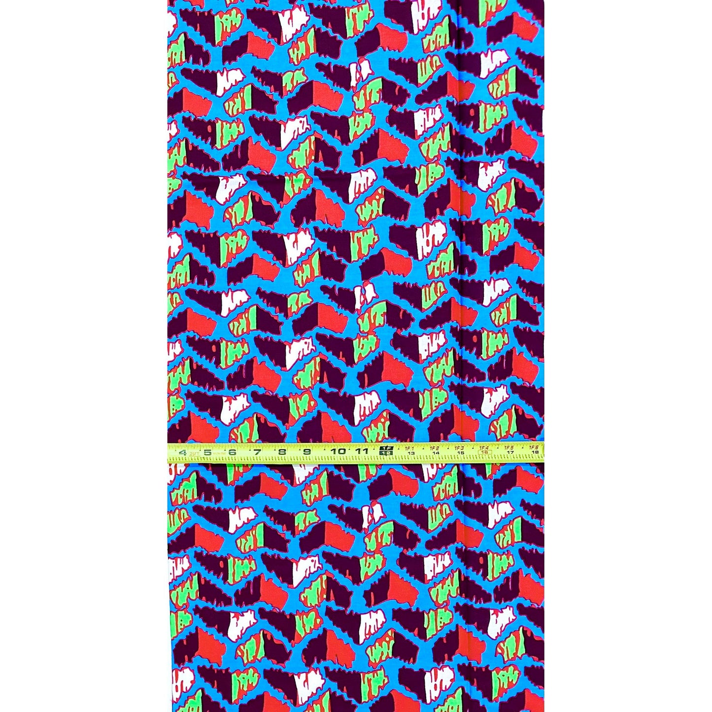 African Print Fabric/ Ankara - Blue, Red, Green, Brown 'High Voltage,’ 1 YARD