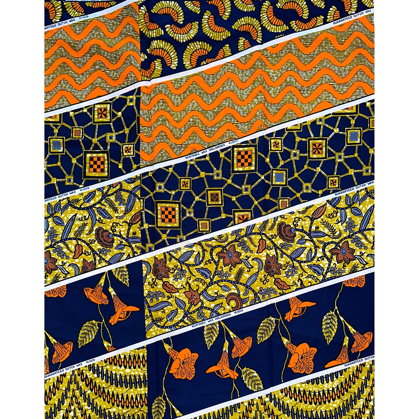 African Print Fabric/ Ankara - Blue, Brown, Orange, White 'Kolawole', YARD or WHOLESALE