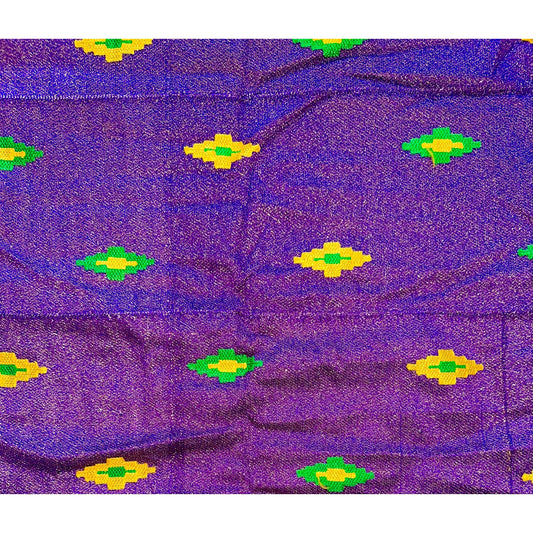 African Fabric/ Woven, Kente - Purple, Yellow, Green, Metallic Gold “Oheneba”, ~2 Yards