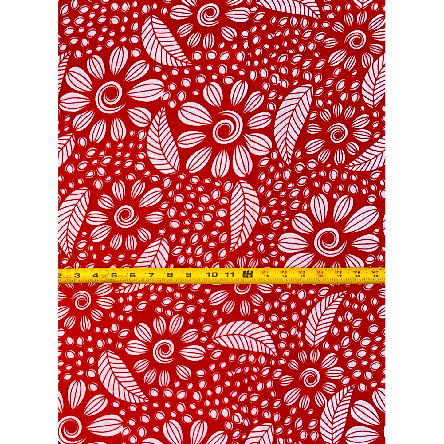 African Print Fabric/ Ankara - Red, White 'Ewa Petals' Design, YARD or WHOLESALE