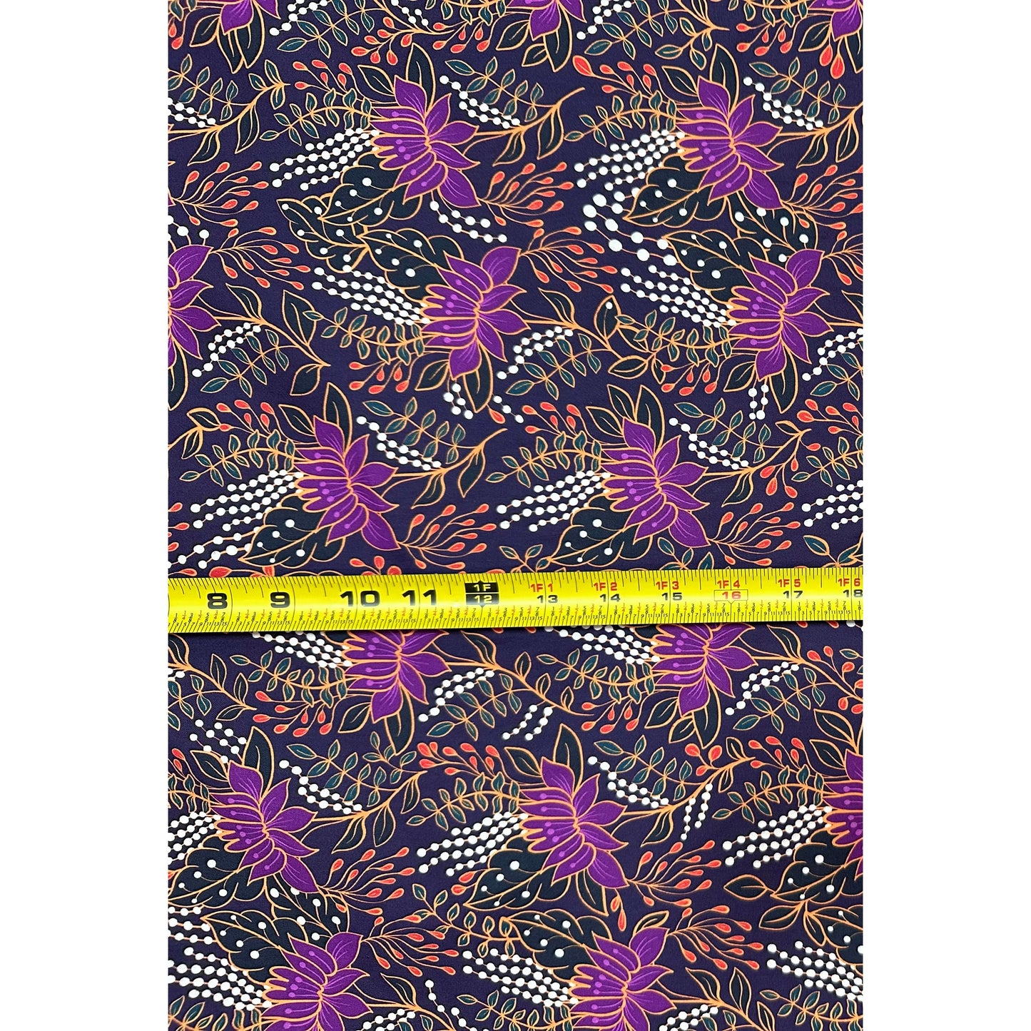 African Print, Stretch Cotton Satin Fabric- Shades of Purple, Teal, Red "Amara Noire", Per Yard