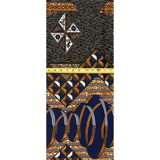 African Print Fabric/ Ankara - Brown, Blue 'Brasilica', 1 YARD