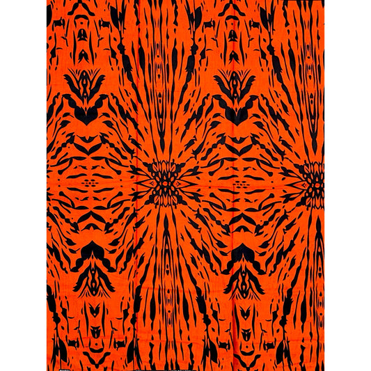 African Print Fabric/ Ankara - Orange, Black 'Fire for Body' Design, YARD or WHOLESALE