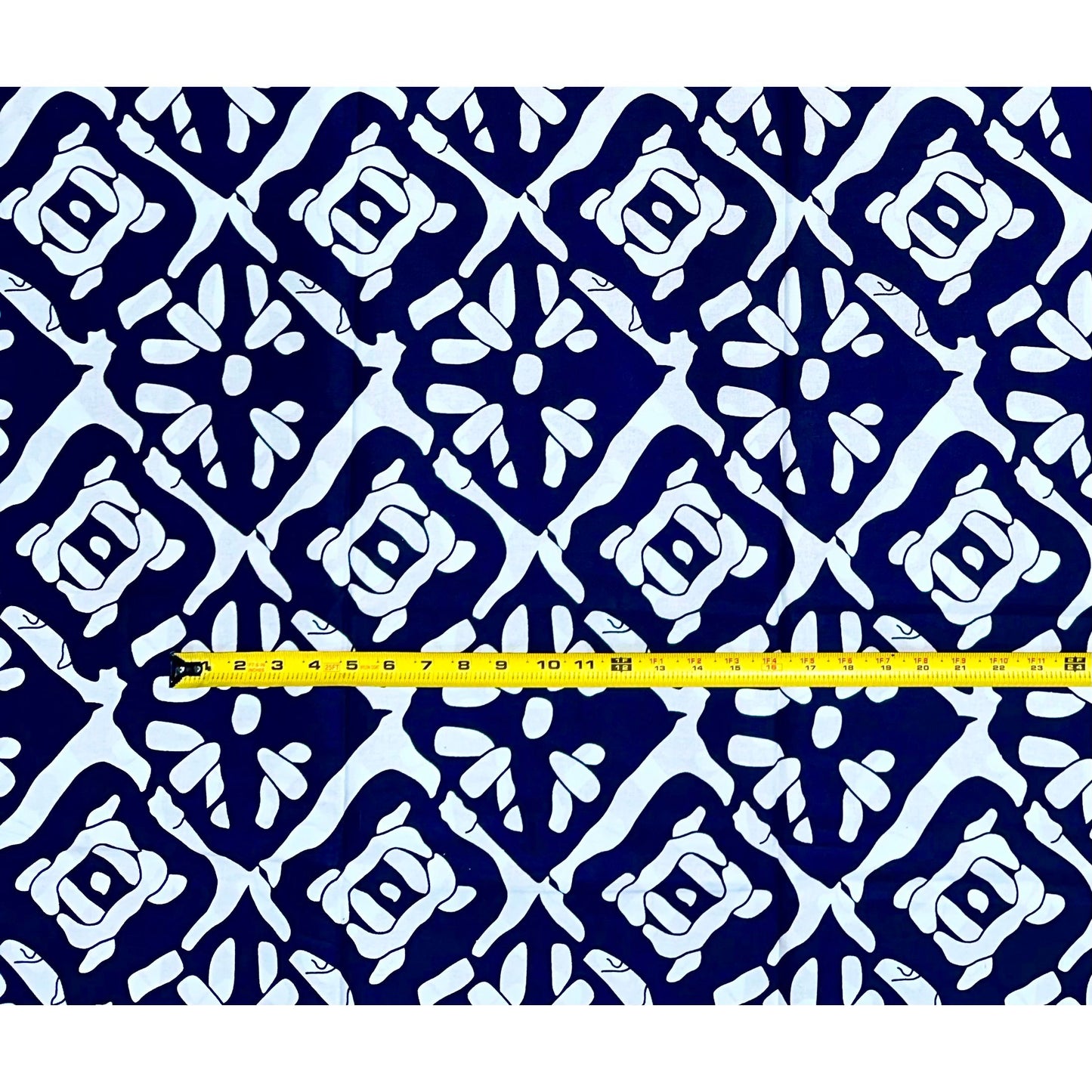 African Print Fabric/ Ankara - Navy, White 'Level Don Change' Design, YARD or WHOLESALE