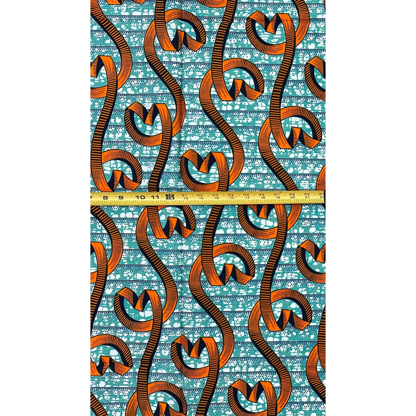 African Print Fabric/ Ankara - Green, Orange, Navy 'Dancing Before Dawn', 1 YARD