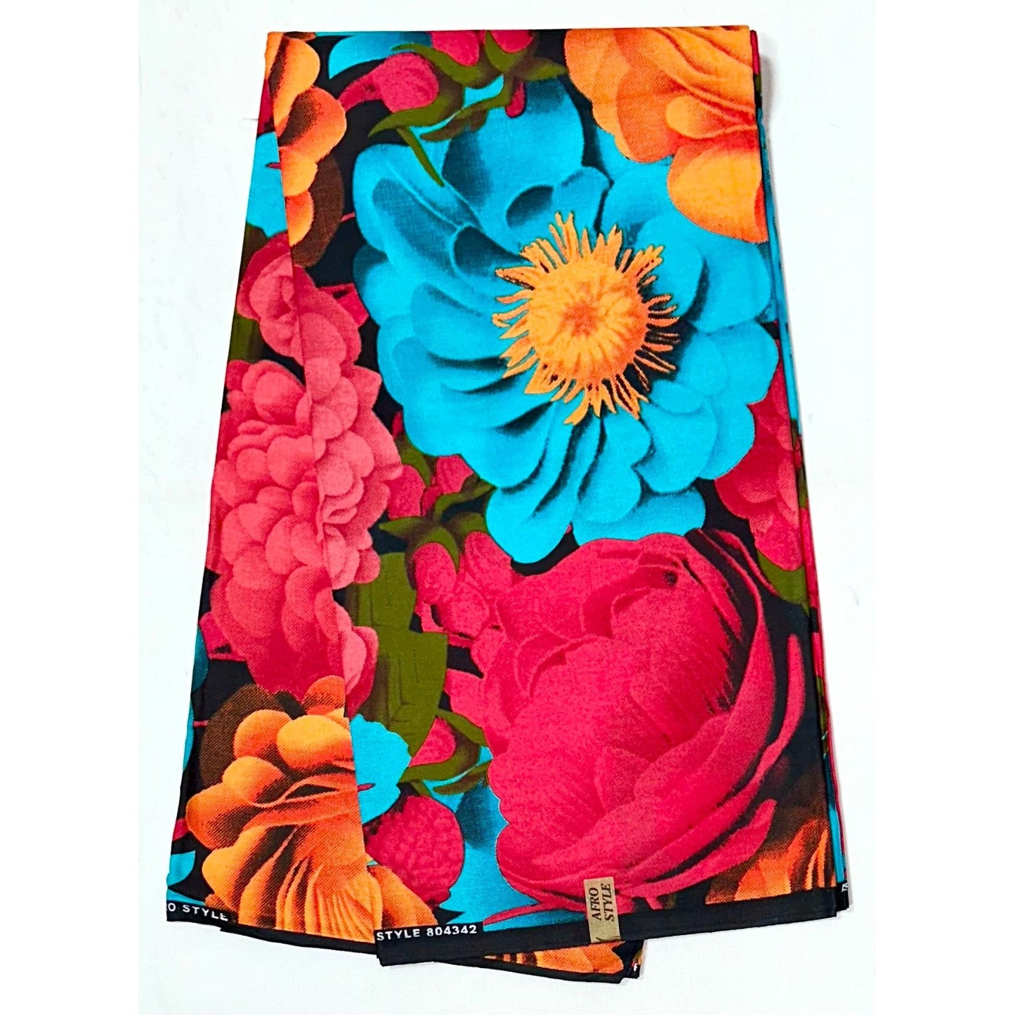 African Print Fabric/Ankara - Blue, Red-Pink, Orange, Green 'Blossom Republic', YARD or WHOLESALE