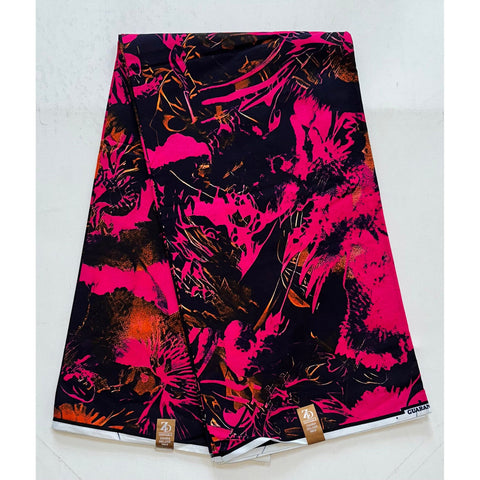 African Print Fabric/ Ankara - Fuchsia, Orange, Black “Tropical Bukani”, Yard or Wholesale